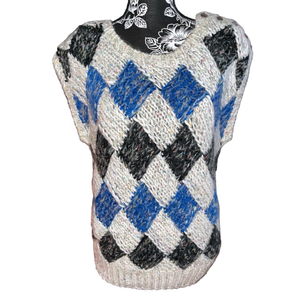 Country Craft Knit Sweater Checkered Multicolor Sweater Vest
